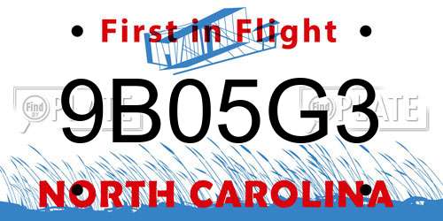 9B05G3 North Carolina License Plate