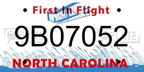 9B07052 North Carolina License Plate