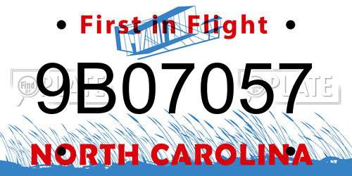 9B07057 North Carolina License Plate