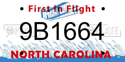 9B1664 North Carolina License Plate