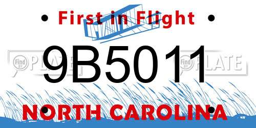9B5011 North Carolina License Plate