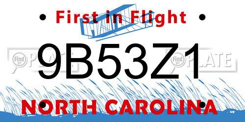 9B53Z1 North Carolina License Plate