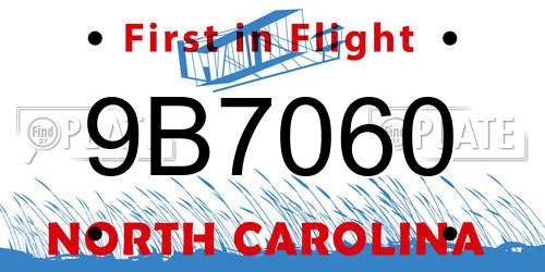 9B7060 North Carolina License Plate