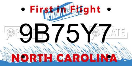 9B75Y7 North Carolina License Plate