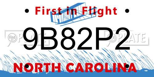 9B82P2 North Carolina License Plate