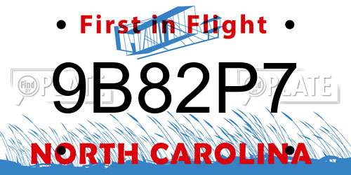 9B82P7 North Carolina License Plate
