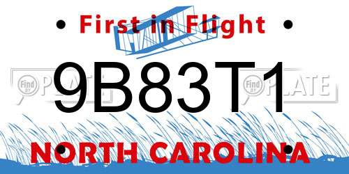 9B83T1 North Carolina License Plate