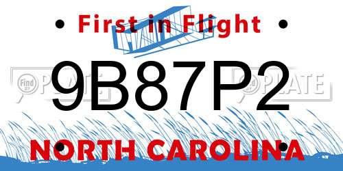 9B87P2 North Carolina License Plate