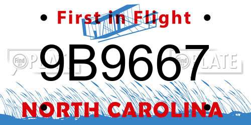 9B9667 North Carolina License Plate