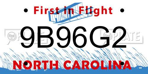 9B96G2 North Carolina License Plate