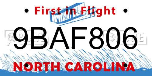 9BAF806 North Carolina License Plate