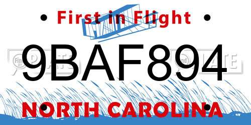 9BAF894 North Carolina License Plate