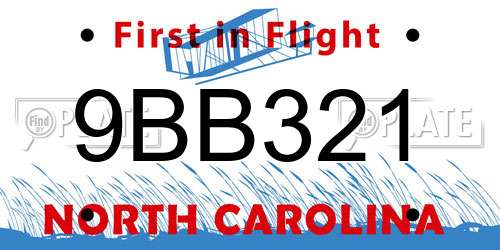 9BB321 North Carolina License Plate