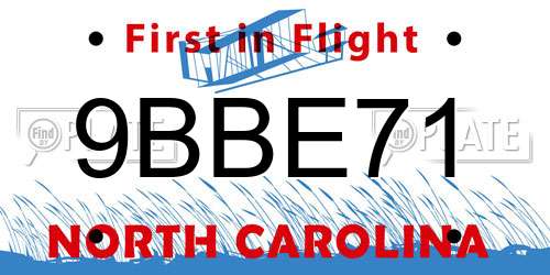 9BBE71 North Carolina License Plate