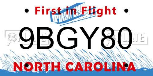 9BGY80 North Carolina License Plate