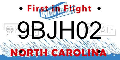 9BJH02 North Carolina License Plate