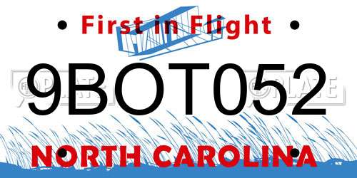 9BOT052 North Carolina License Plate