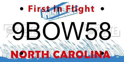 9BOW58 North Carolina License Plate