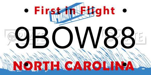 9BOW88 North Carolina License Plate