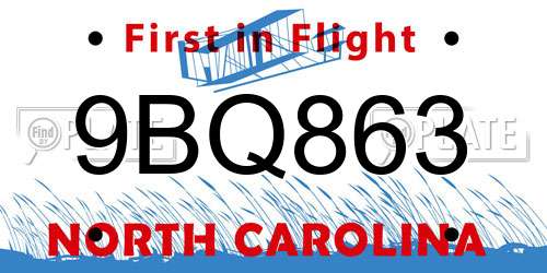 9BQ863 North Carolina License Plate