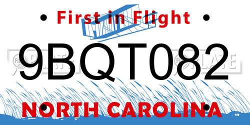 9BQT082 North Carolina License Plate