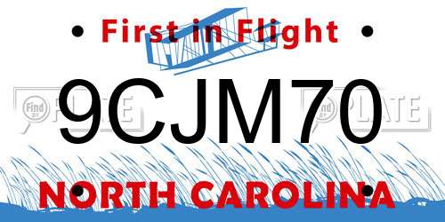 9CJM70 North Carolina License Plate