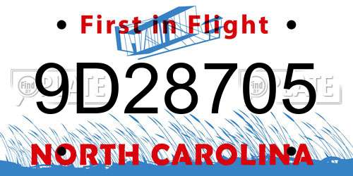9D28705 North Carolina License Plate