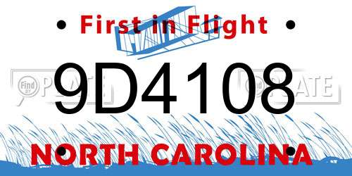 9D4108 North Carolina License Plate