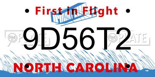 9D56T2 North Carolina License Plate