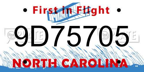 9D75705 North Carolina License Plate
