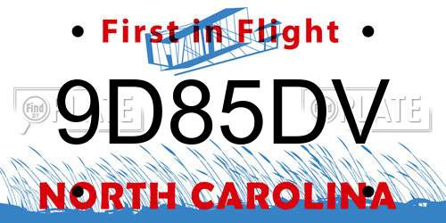 9D85DV North Carolina License Plate