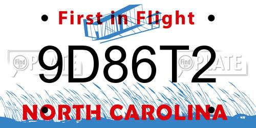 9D86T2 North Carolina License Plate