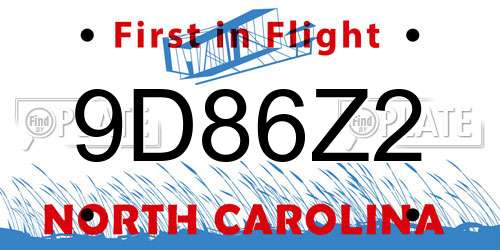 9D86Z2 North Carolina License Plate