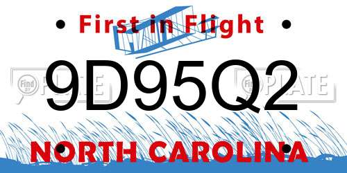 9D95Q2 North Carolina License Plate