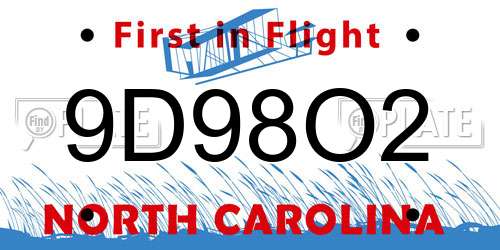 9D98O2 North Carolina License Plate