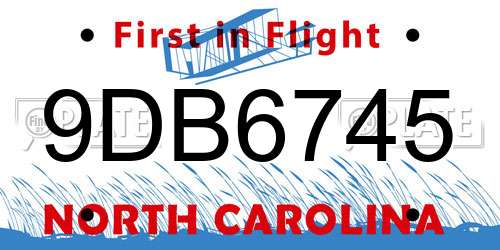9DB6745 North Carolina License Plate