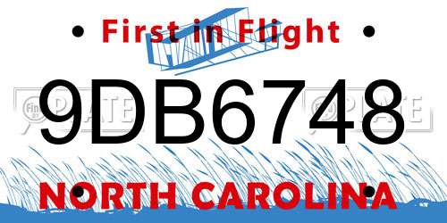 9DB6748 North Carolina License Plate