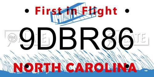 9DBR86 North Carolina License Plate