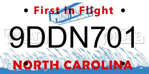 9DDN701 North Carolina License Plate