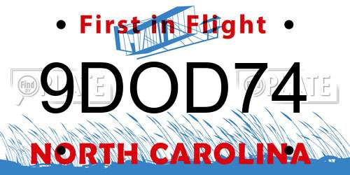 9DOD74 North Carolina License Plate