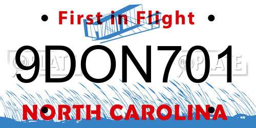 9DON701 North Carolina License Plate