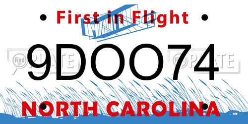 9DOO74 North Carolina License Plate