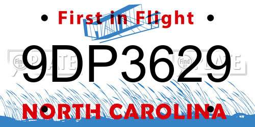 9DP3629 North Carolina License Plate