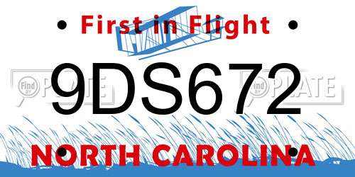 9DS672 North Carolina License Plate