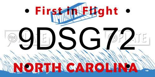 9DSG72 North Carolina License Plate