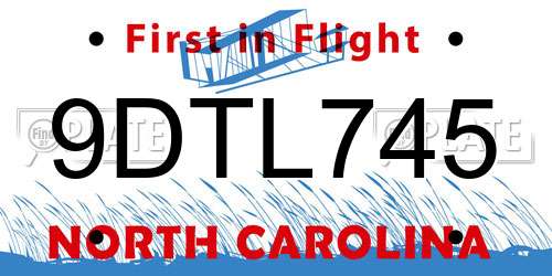 9DTL745 North Carolina License Plate
