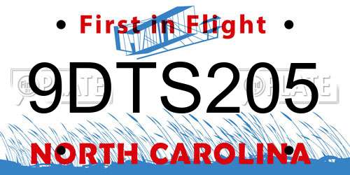 9DTS205 North Carolina License Plate
