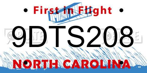 9DTS208 North Carolina License Plate