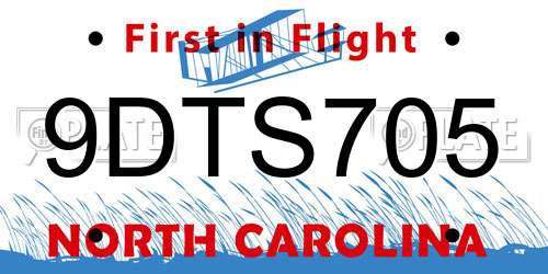 9DTS705 North Carolina License Plate