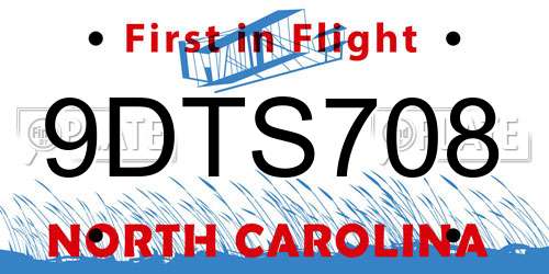 9DTS708 North Carolina License Plate
